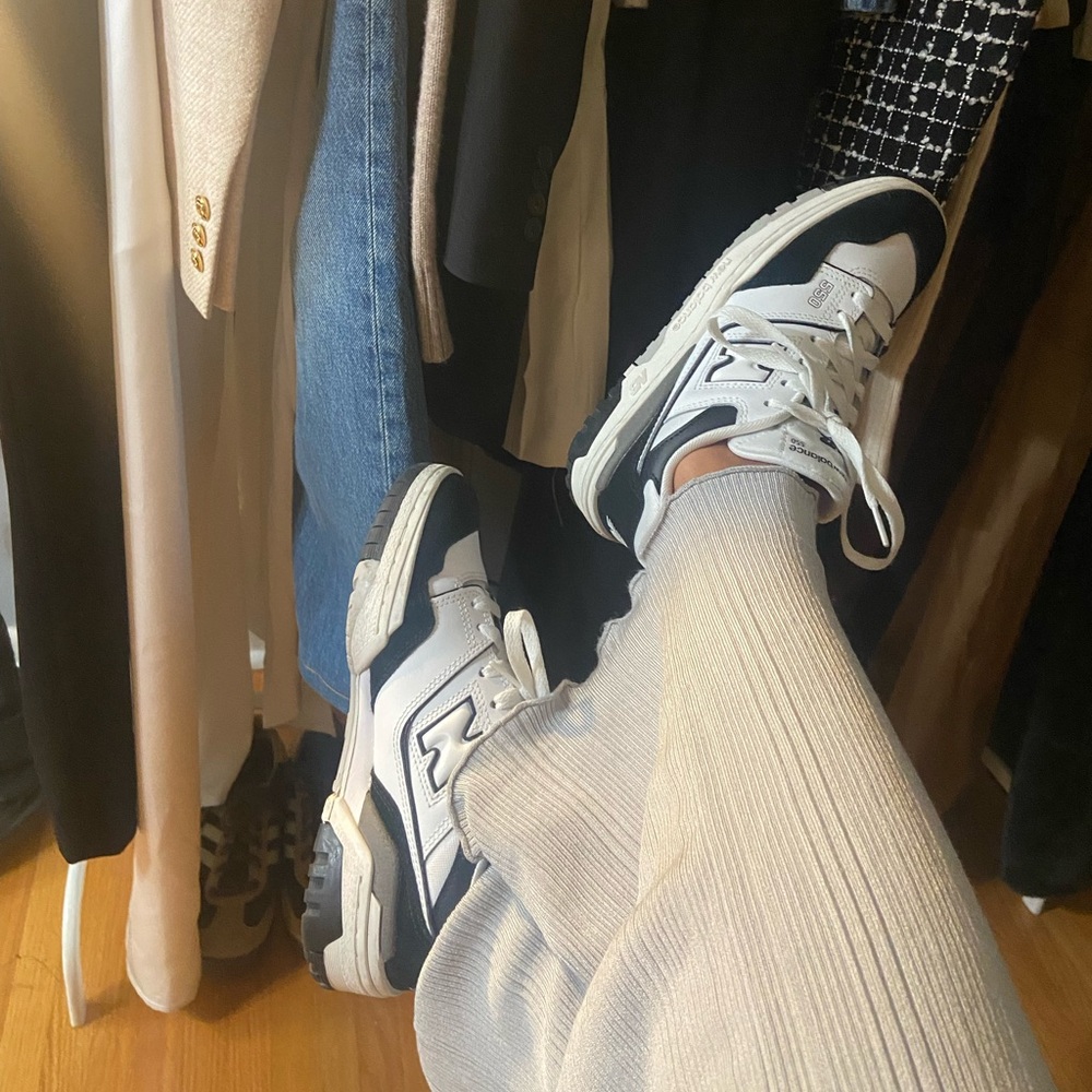 New Balance White and Navy Retro Sneakers